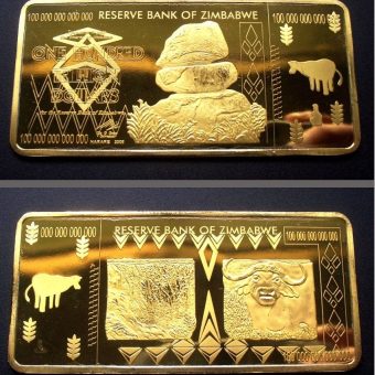 Zimbabwe 24K Pure Gold Plated Bullion Bar 100 Trillions Dollars