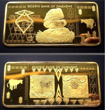 Zimbabwe 24K Pure Gold Plated Bullion Bar 100 Trillions Dollars